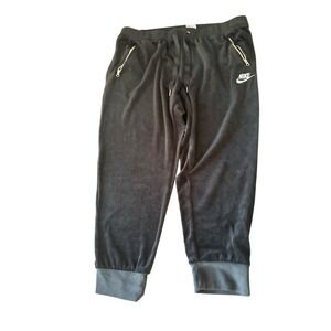 Nike Woens Black Velour Jogger Sweatpants 3X With Zipper Pockets & Ribbed Cuffs
